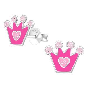 NWB Monkimau 925 Silver/Pink Crown Princess Girls' Stud Earrings